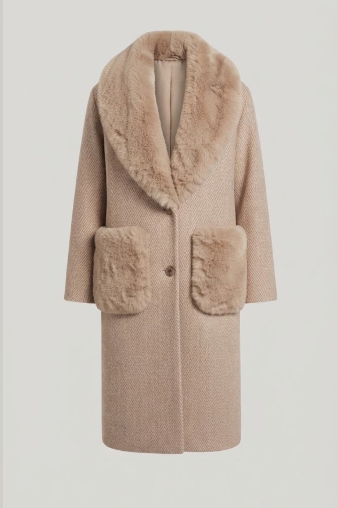 cappotto spigato tasca pelliccia DB11451 BEIGE MARICLA 