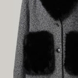 cappotto spigato tasca pelliccia DB11451 NERO MARICLA 