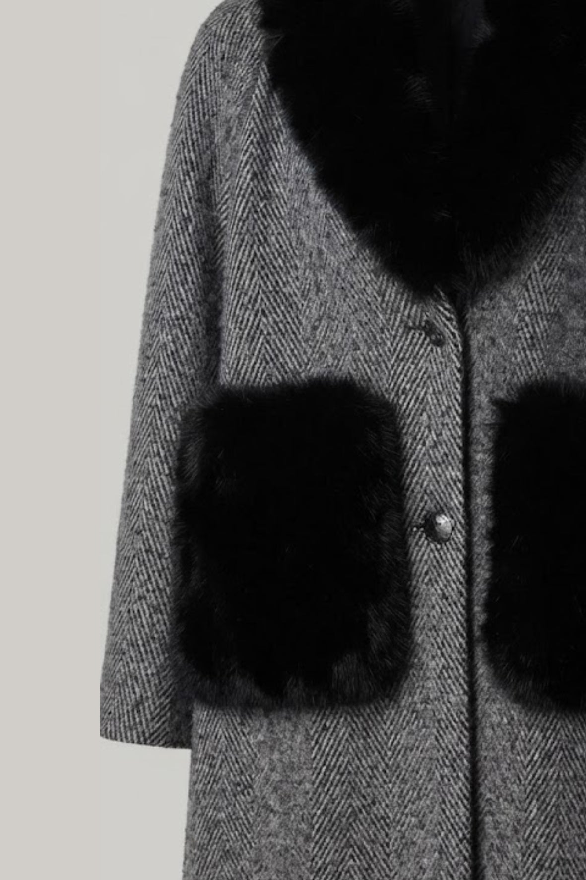 cappotto spigato tasca pelliccia DB11451 NERO MARICLA 