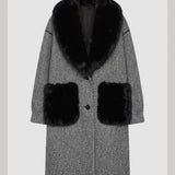 cappotto spigato tasca pelliccia DB11451 NERO MARICLA 