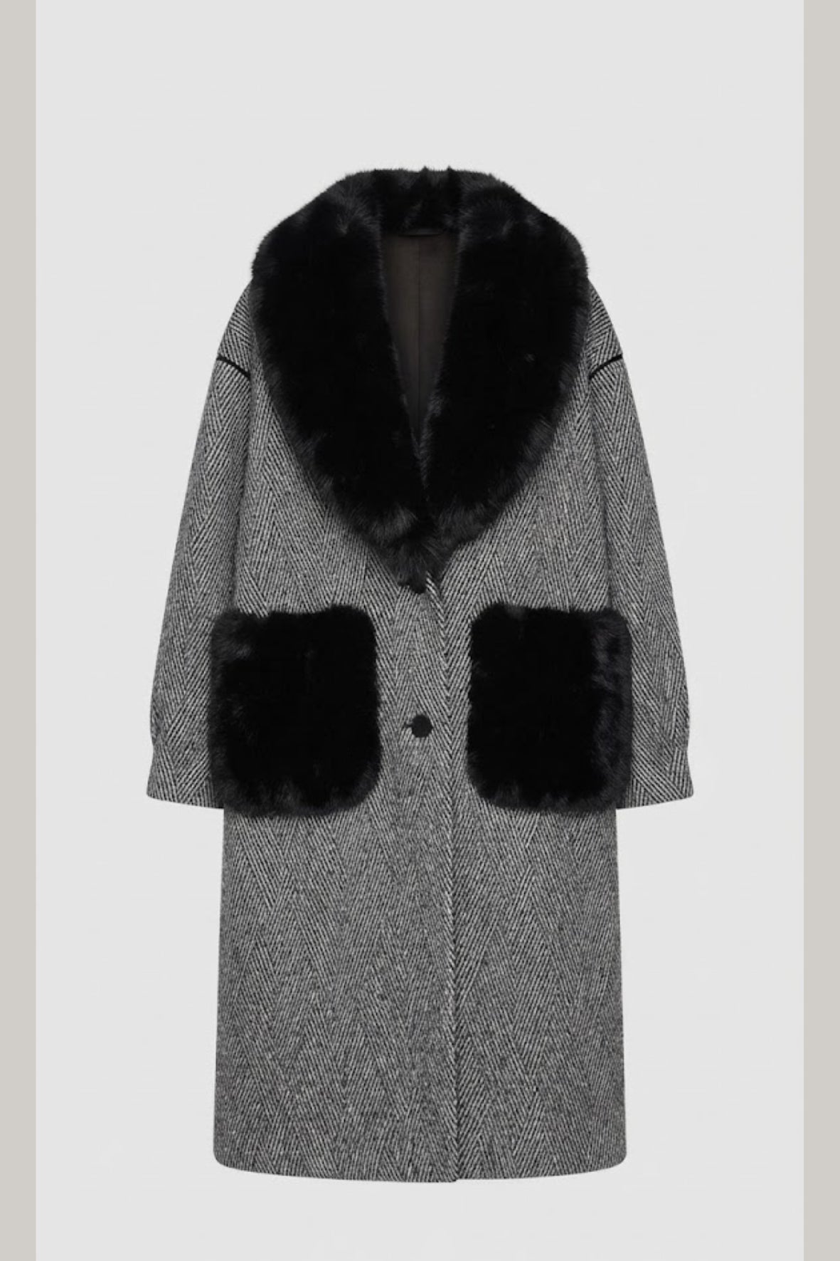 cappotto spigato tasca pelliccia DB11451 NERO MARICLA 