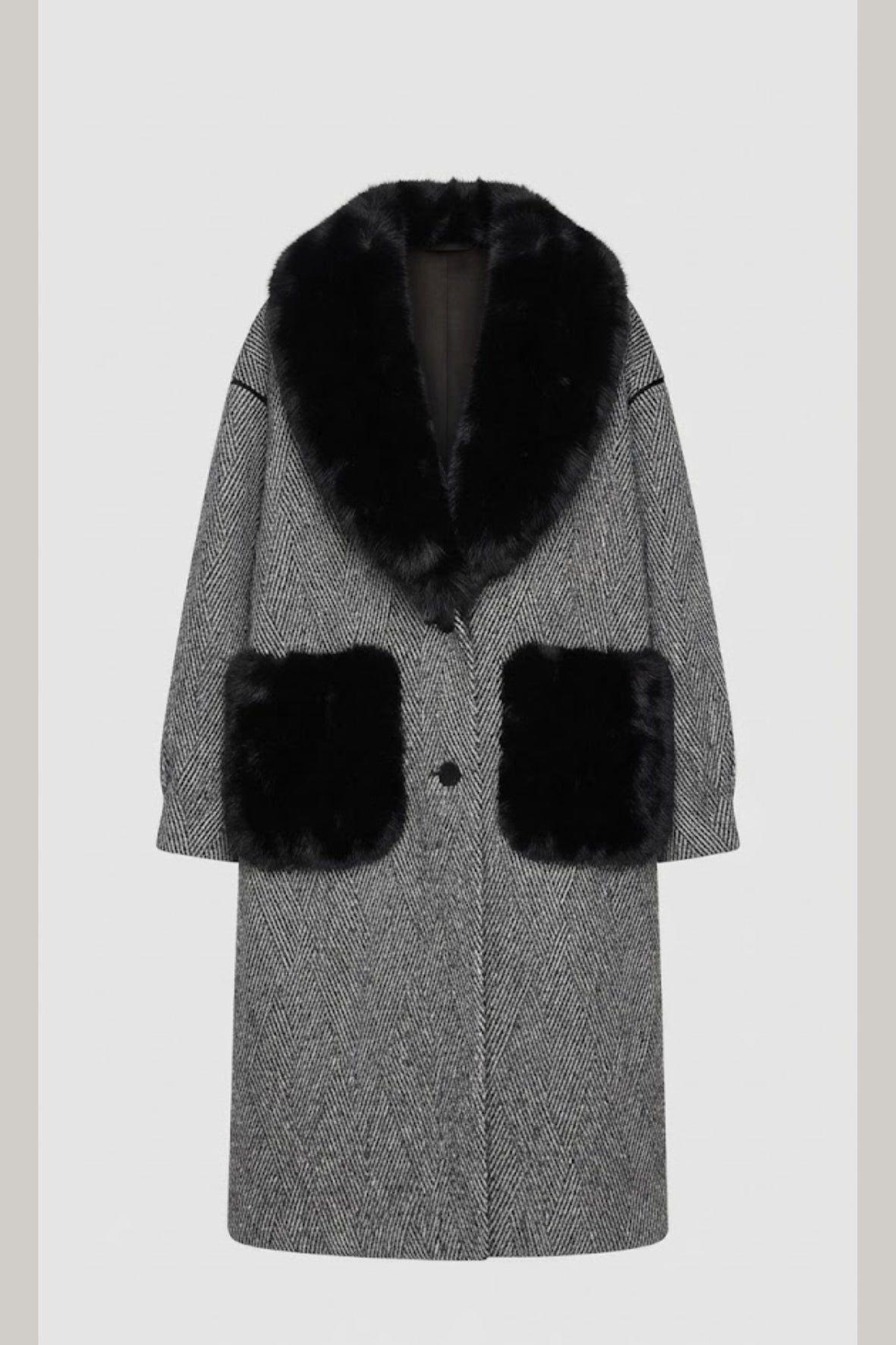 cappotto spigato tasca pelliccia DB11451 NERO MARICLA 