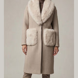 cappotto spigato tasca pelliccia DB11451 PANNA MARICLA 