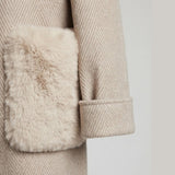 cappotto spigato tasca pelliccia DB11451 PANNA MARICLA 