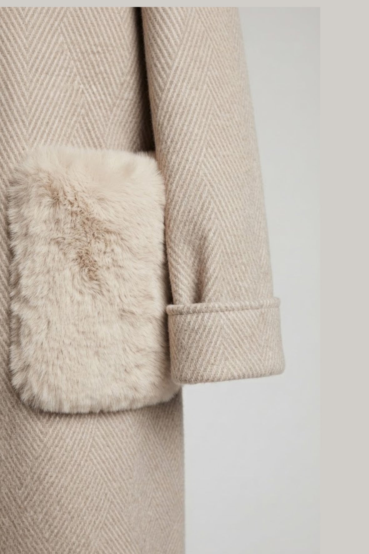 cappotto spigato tasca pelliccia DB11451 PANNA MARICLA 