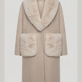 cappotto spigato tasca pelliccia DB11451 PANNA MARICLA 