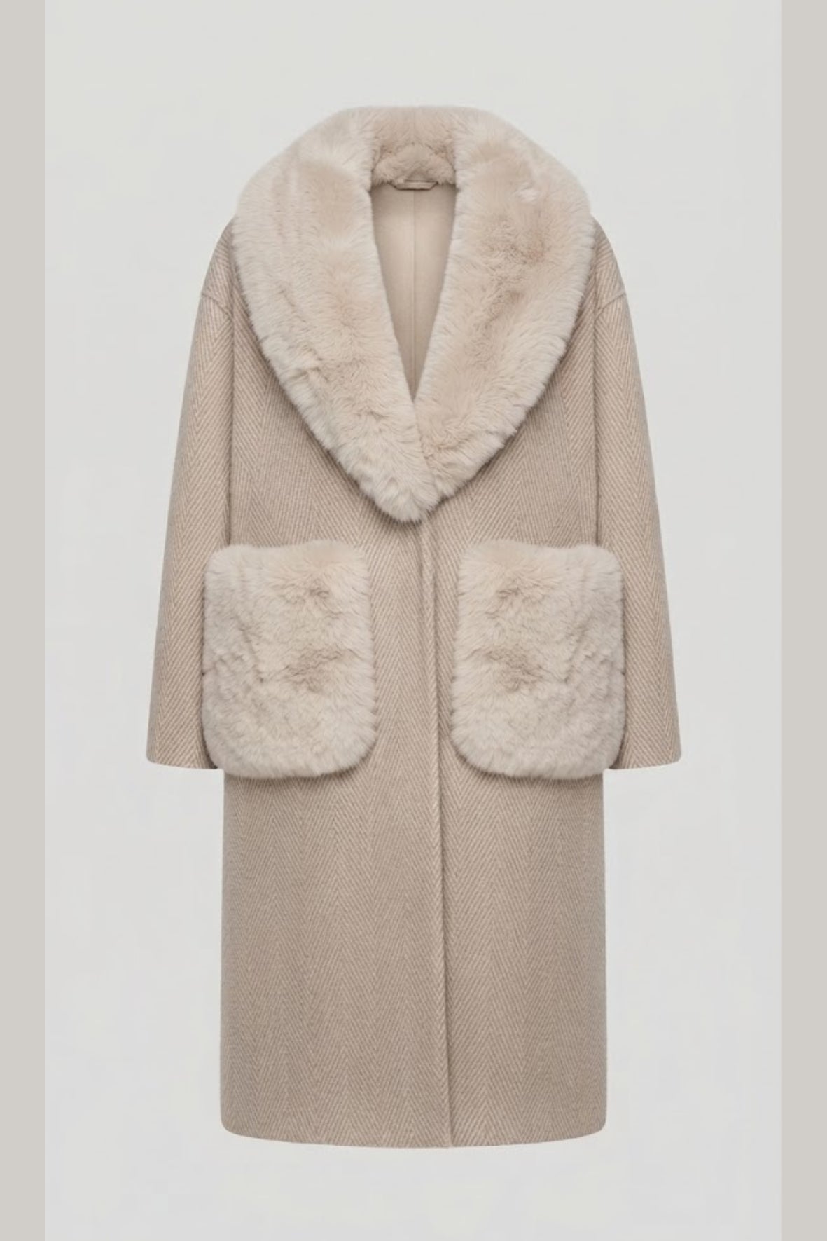 cappotto spigato tasca pelliccia DB11451 PANNA MARICLA 