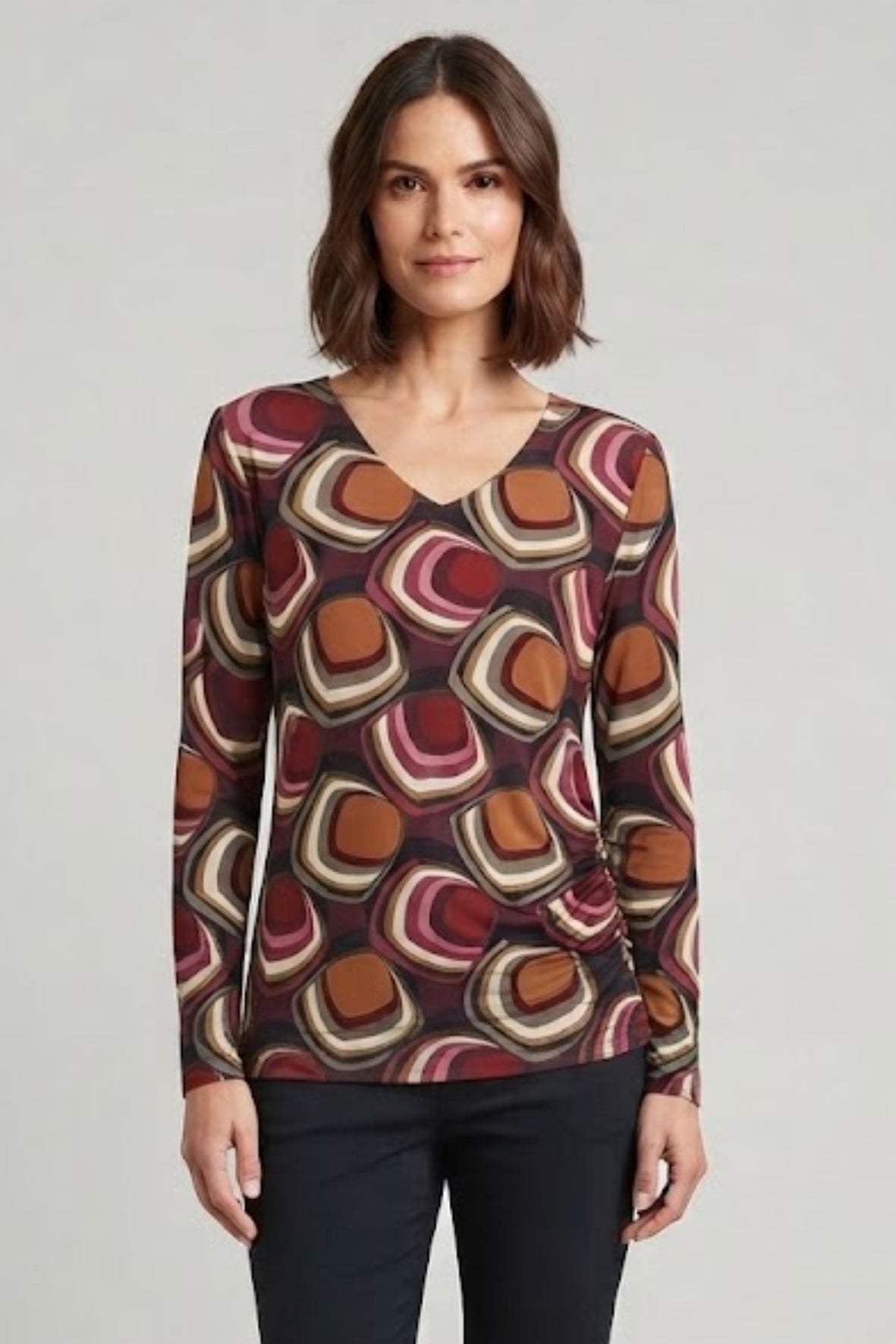 Maglia casacca fantasia geometrica GR2620 VINO MARICLA 