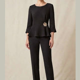 Completo Elegante con Blusa Peplum e Dettaglio Gioiello LIB26596 NERO MARICLA 