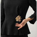 Completo Elegante con Blusa Peplum e Dettaglio Gioiello LIB26596 NERO MARICLA 