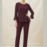 Completo Elegante con Blusa Peplum e Dettaglio Gioiello LIB26596 VINO MARICLA 