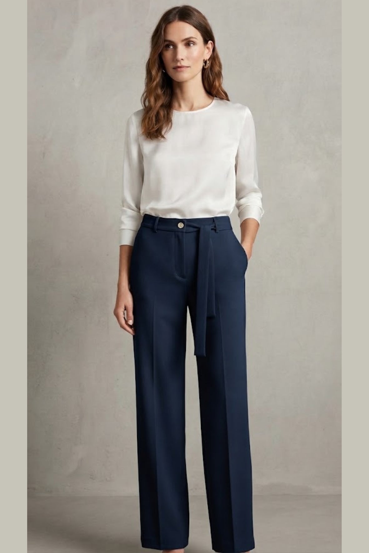Pantaloni a Palazzo in Tessuto Fluid con fusciacca LIB26675 BLU MARICLA 