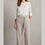 Pantaloni a Palazzo in Tessuto Fluid con fusciacca LIB26675 CREMA MARICLA 