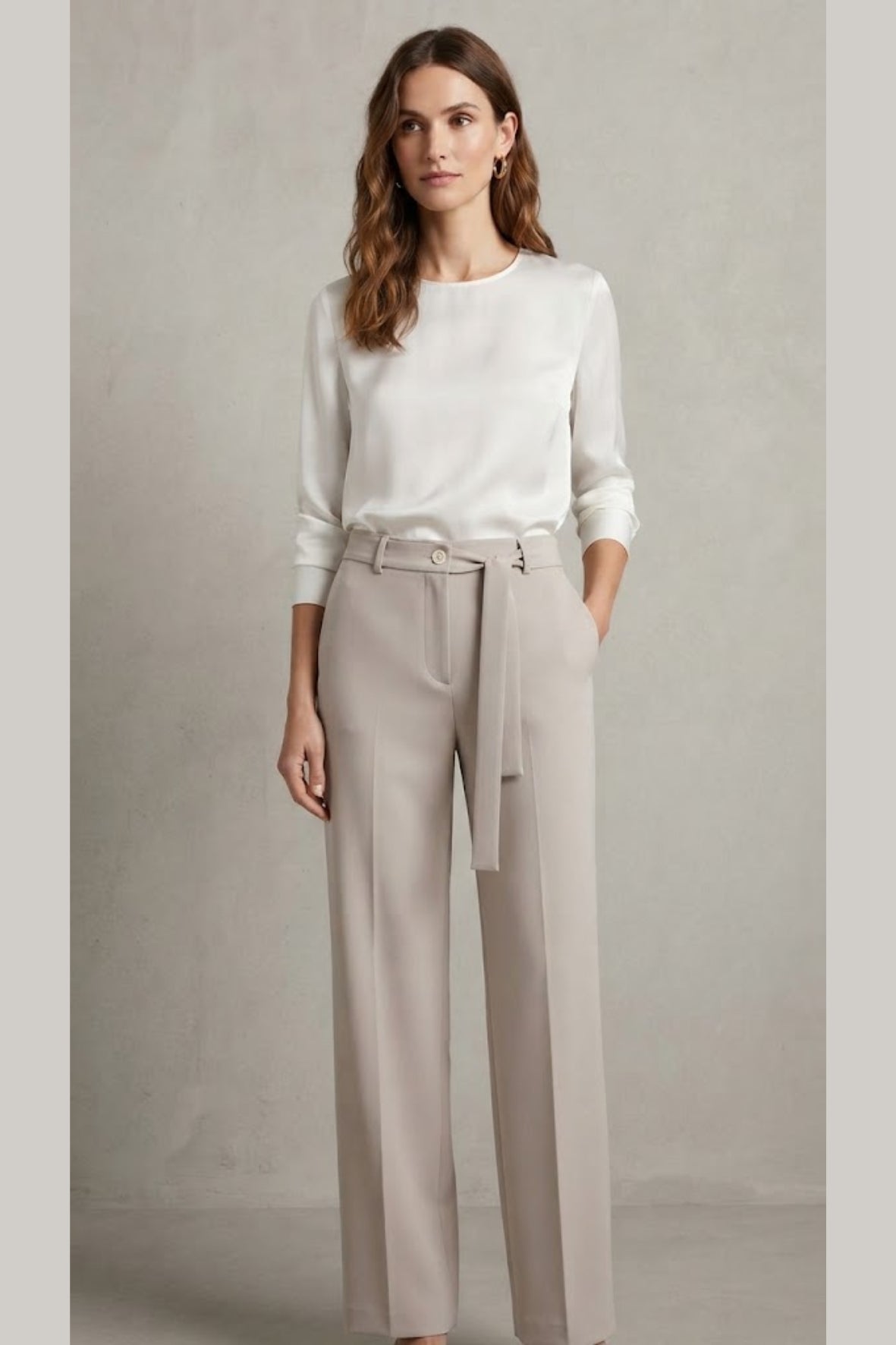Pantaloni a Palazzo in Tessuto Fluid con fusciacca LIB26675 CREMA MARICLA 