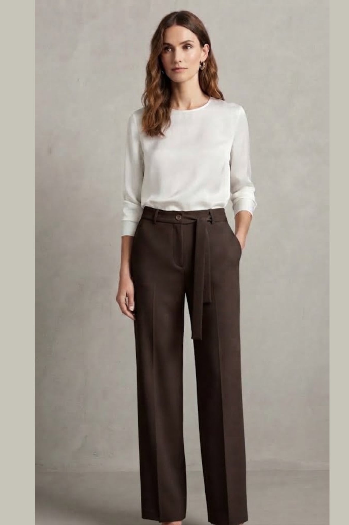 Pantaloni a Palazzo in Tessuto Fluid con fusciacca LIB26675 MORO MARICLA 