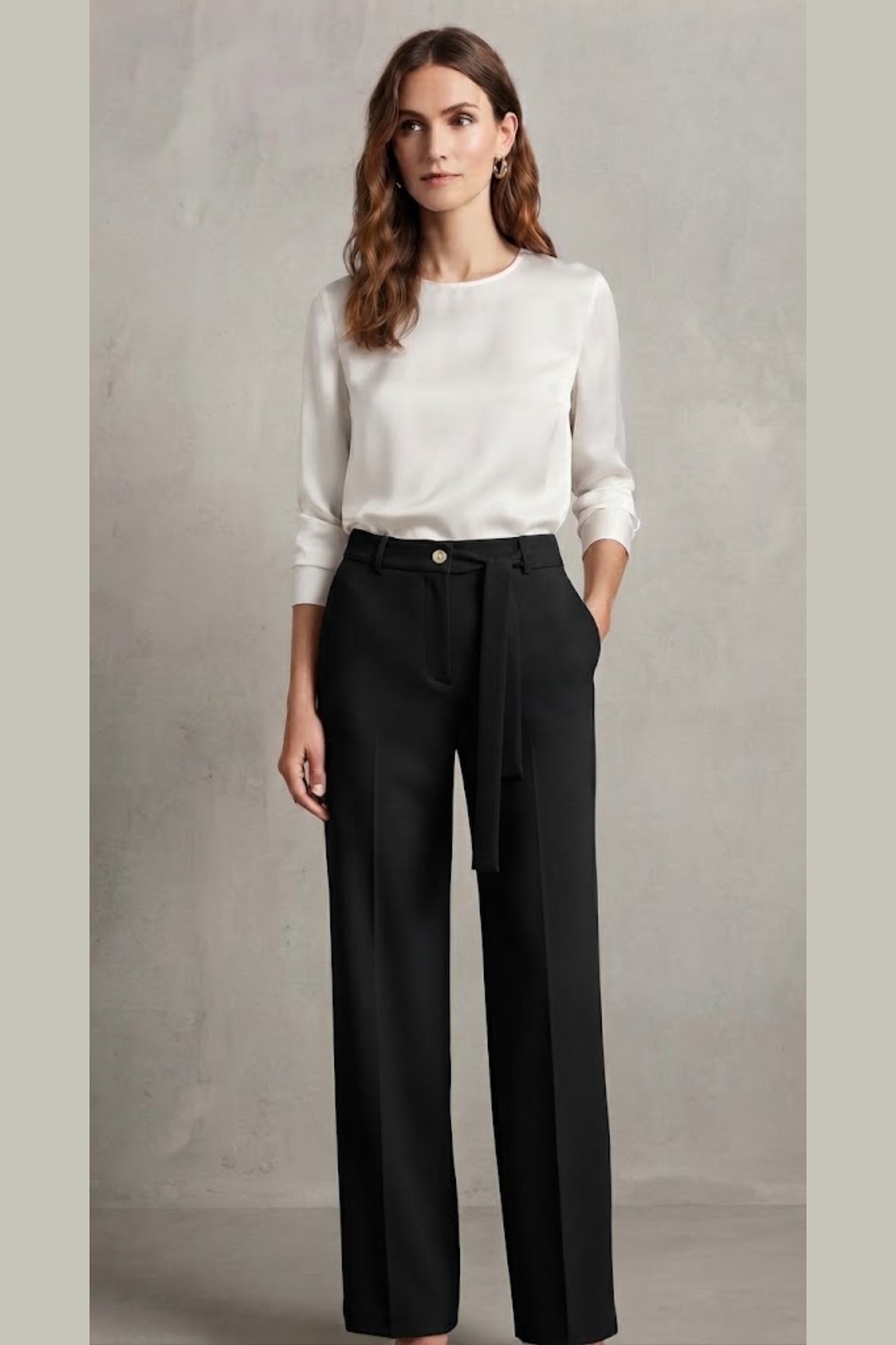 Pantaloni a Palazzo in Tessuto Fluid con fusciacca LIB26675 NERO MARICLA 