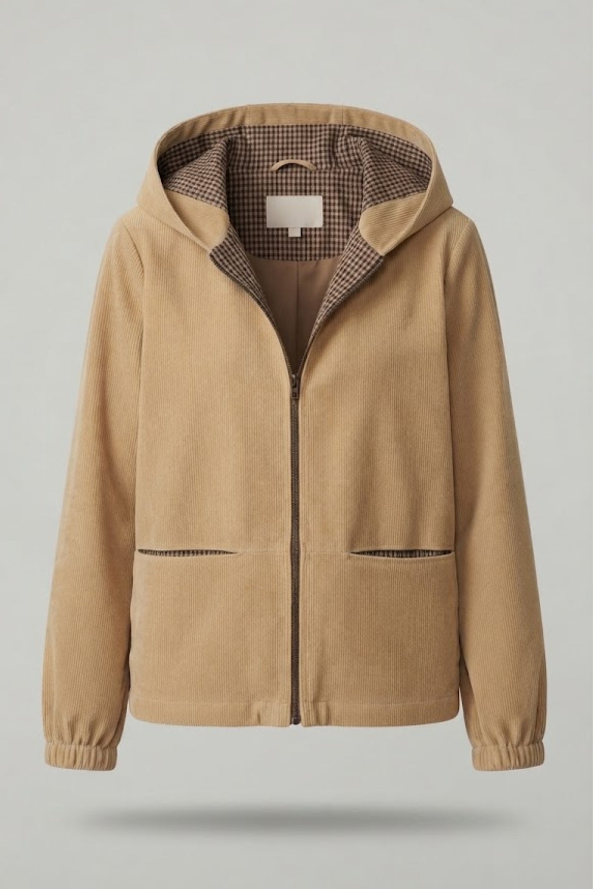 giacca coste cappuccio quadretti MONDO BEIGE MARICLA 