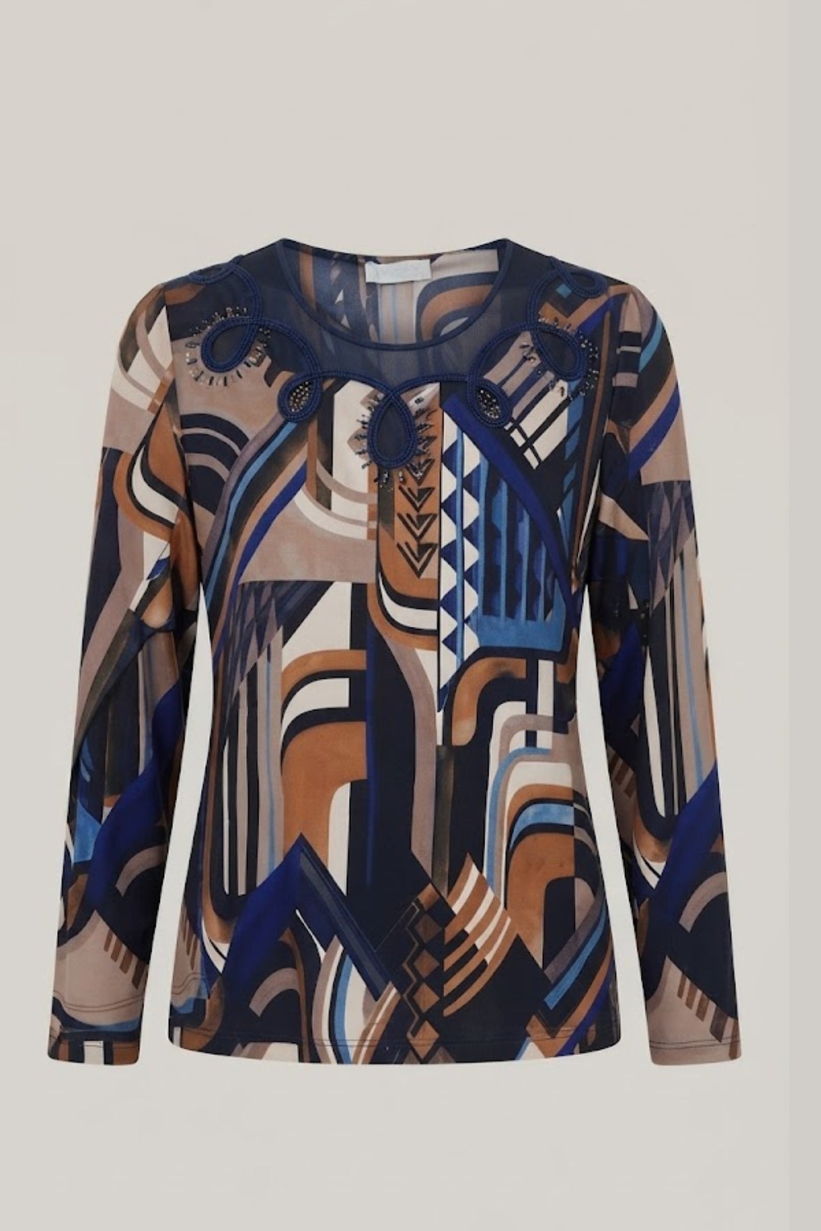 maglia fantasia con organza PER26710 BLU MARICLA 