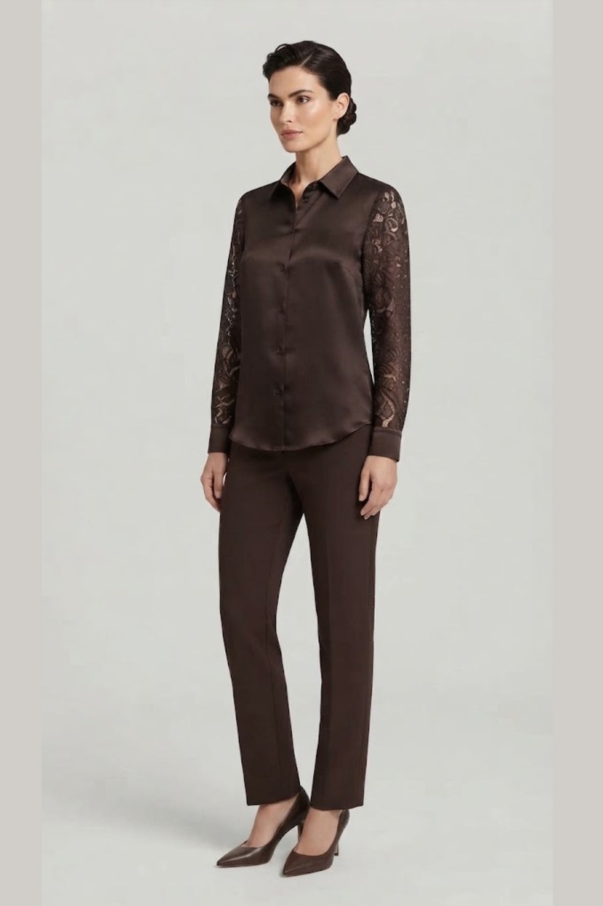 camicia con manico pizzo floccato PER26804 MORO MARICLA 