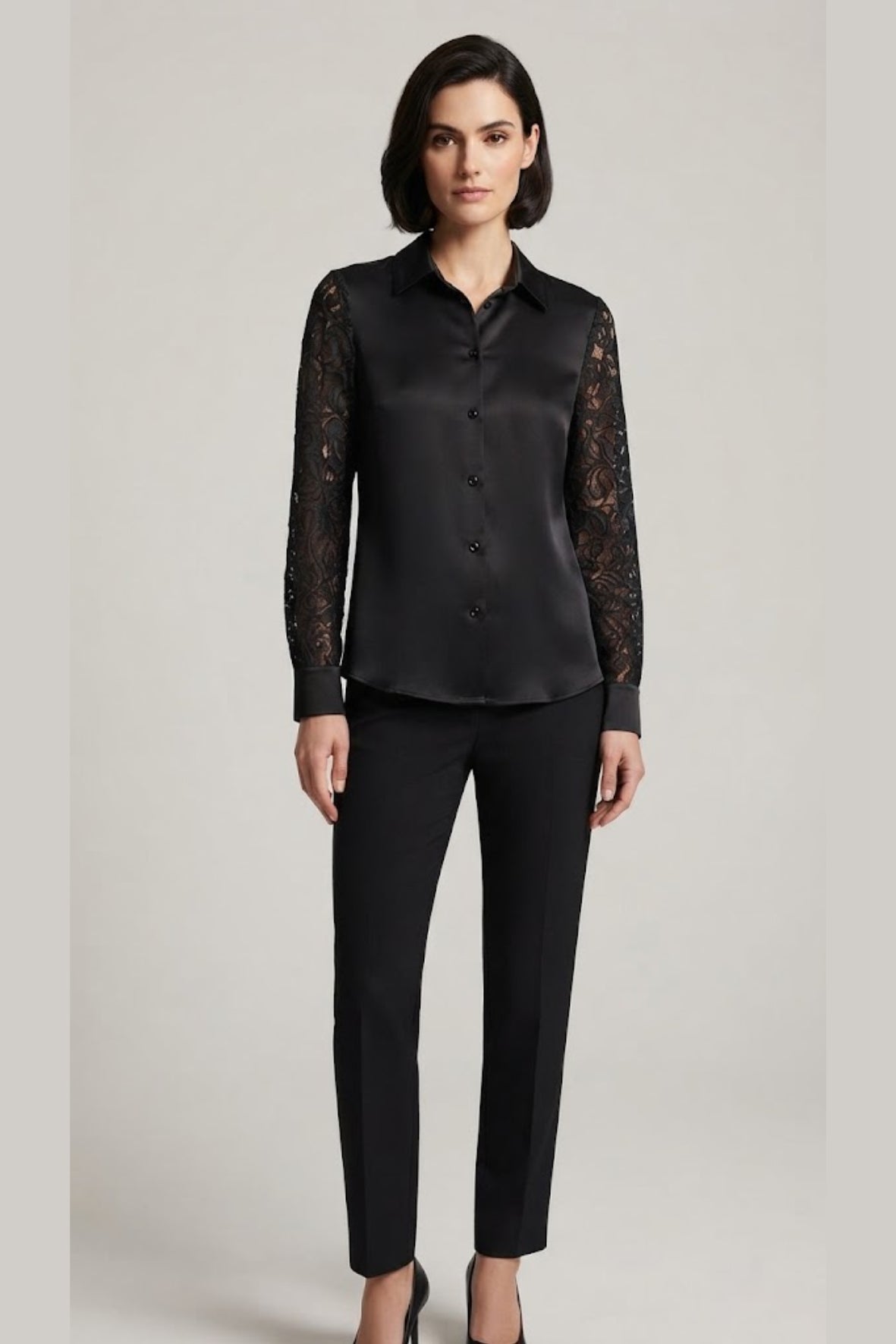 camicia con manico pizzo floccato PER26804 NERO MARICLA 