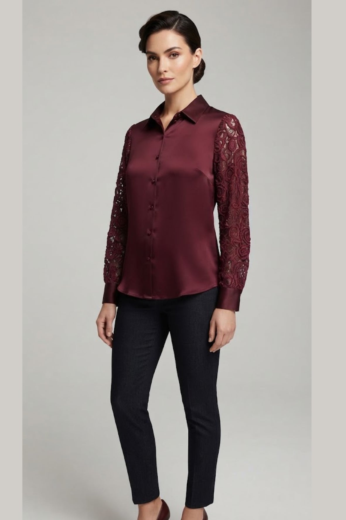 camicia con manico pizzo floccato PER26804 VINO MARICLA 
