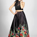 Gonnellone floreale con top in pizzo<BR/> BB27407 NERO MARICLA ELEGANCE 