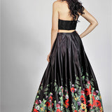 Gonnellone floreale con top in pizzo<BR/> BB27407 NERO MARICLA ELEGANCE 