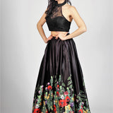 Gonnellone floreale con top in pizzo<BR/> BB27407 NERO MARICLA ELEGANCE 