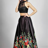 Gonnellone floreale con top in pizzo<BR/> BB27407 NERO MARICLA ELEGANCE 