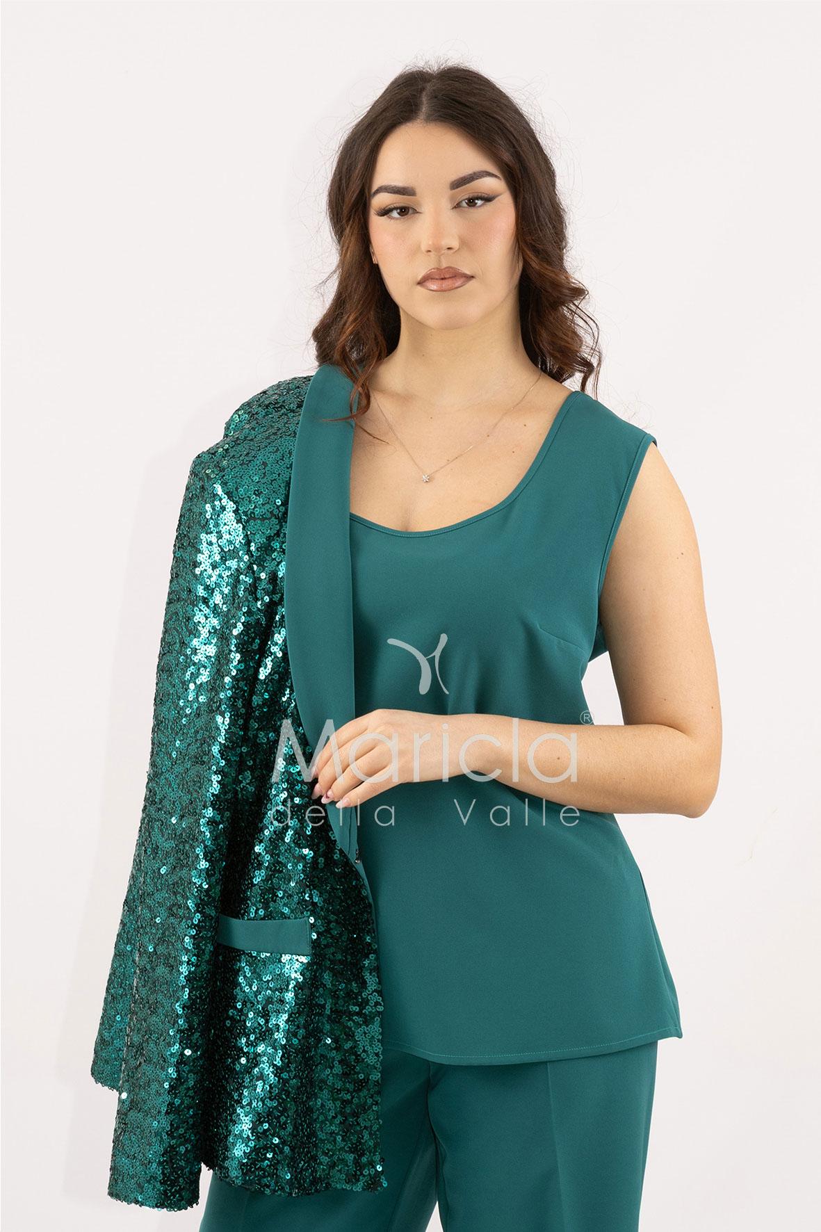 Completo in paiette tailleur  3 pezzi JC35273 VERDE MARICLA ELEGANCE 