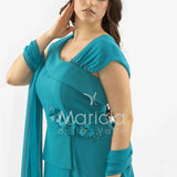 tuta con baschina e dettagli con fiore SH403TU PETROLIO SHARON 