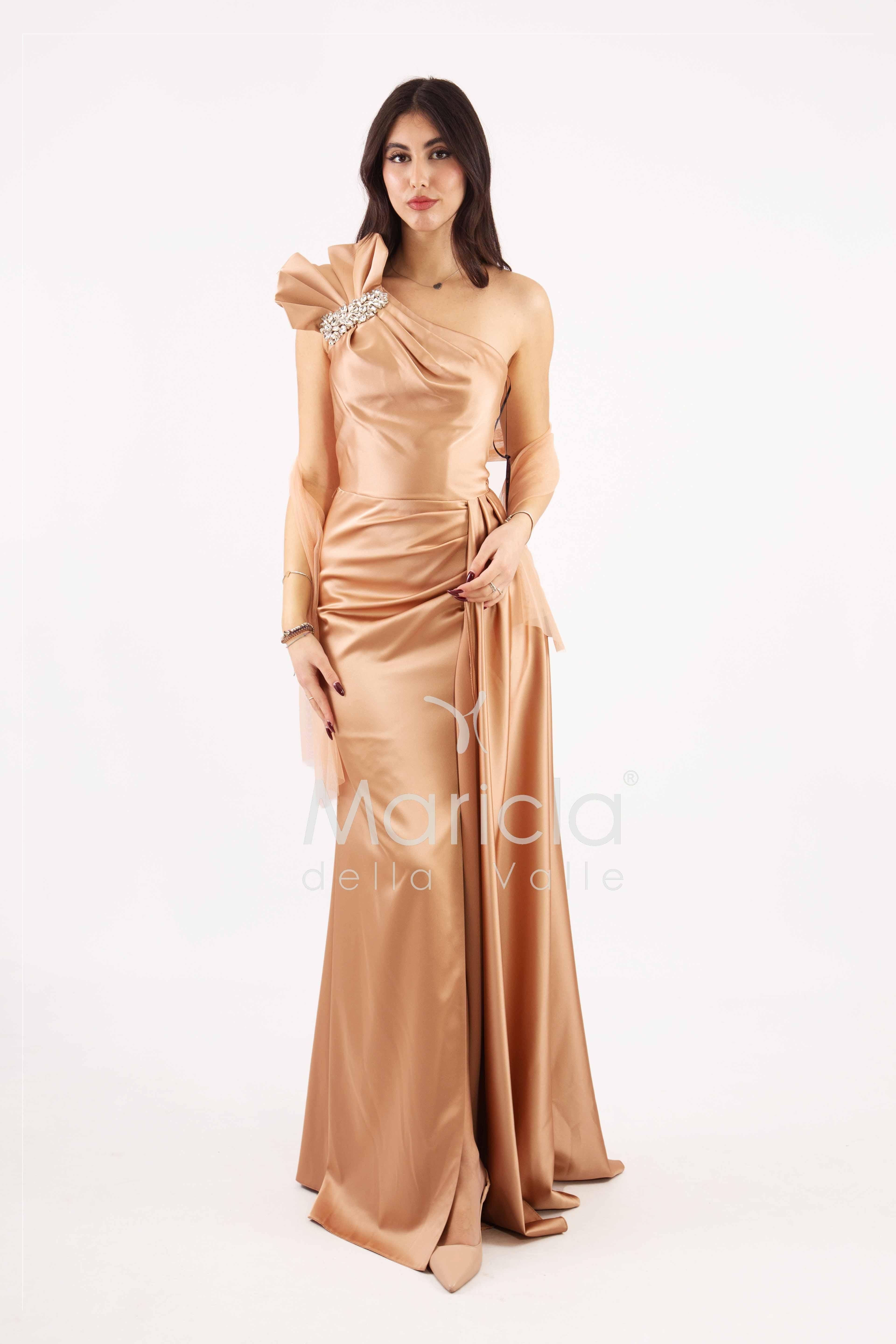 abito lungo monospalla strass spalla GC73 ORO GIGLI CERIMONIA 
