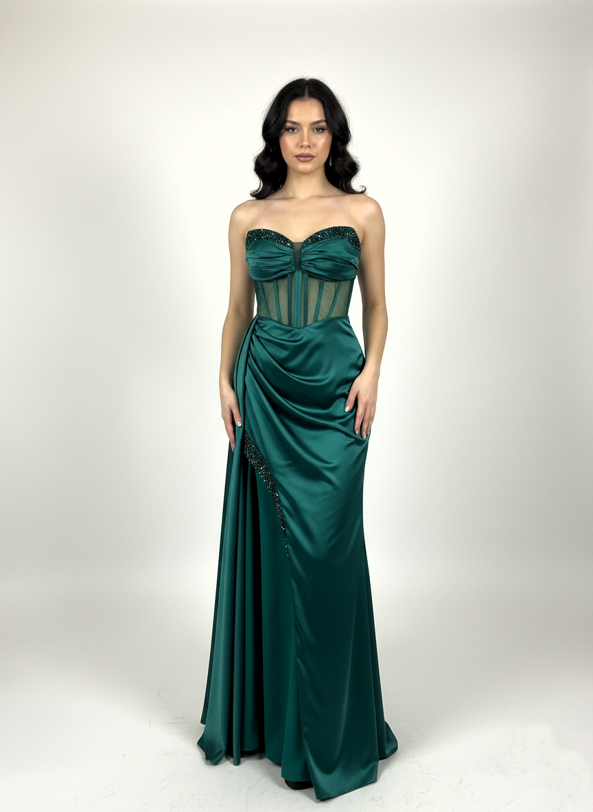 abito steccato con trasparenza e spacco HC5117 VERDE MARICLA ELEGANCE 