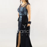 abito lungo con baschina ricamata SH839AL BLU SHARON 