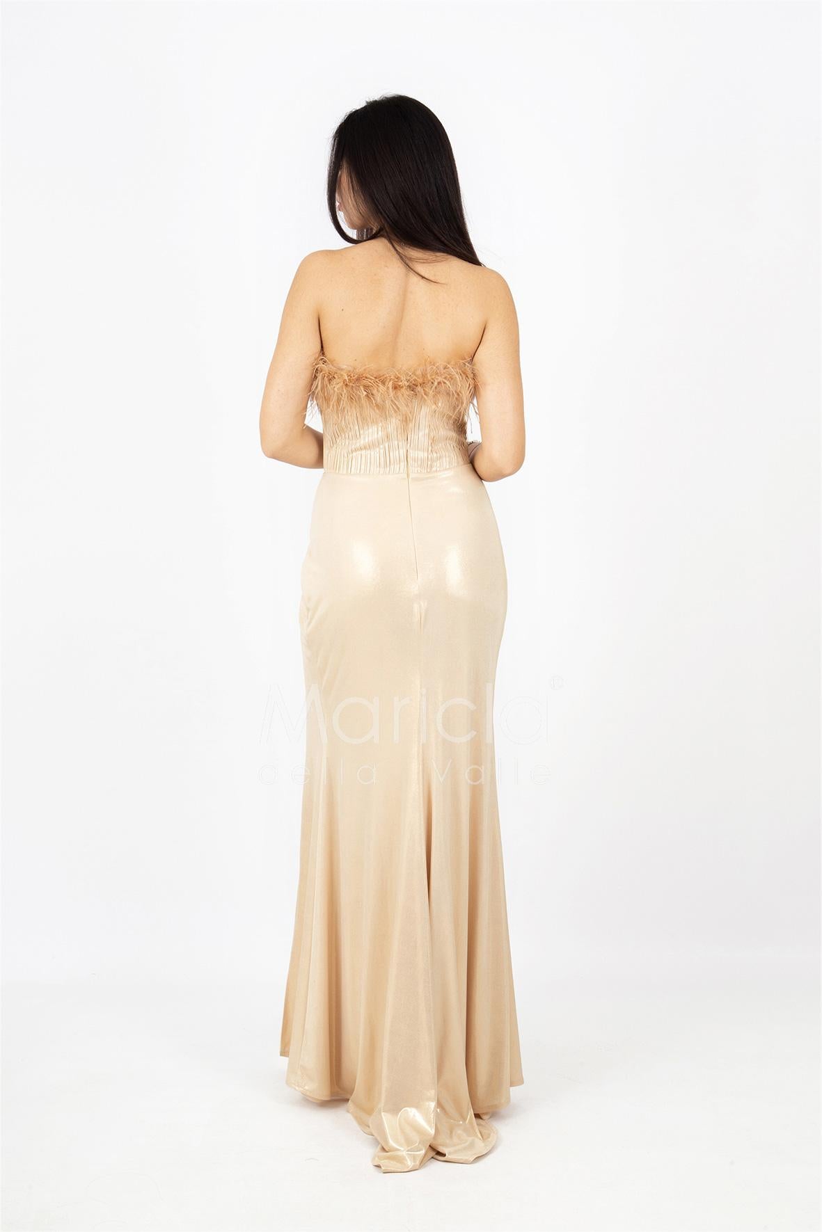 abito con corpetto piume INV2331 ORO MARICLA ELEGANCE 