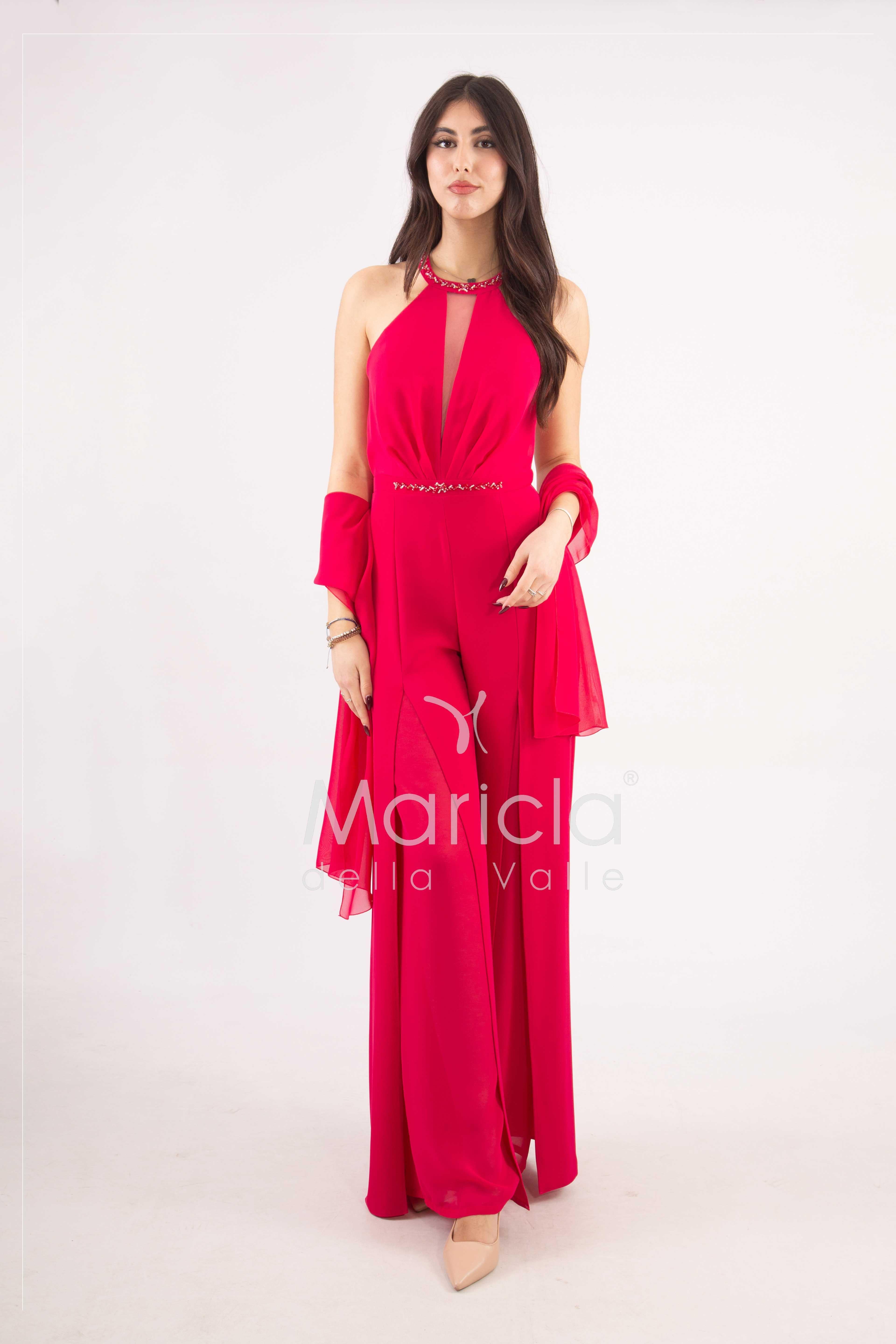 tuta con cinturino strass SH610 MAGENTA SHARON 