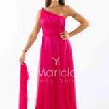 abito monospalla glitter FI7015 FUCSIA MARICLA ELEGANCE 
