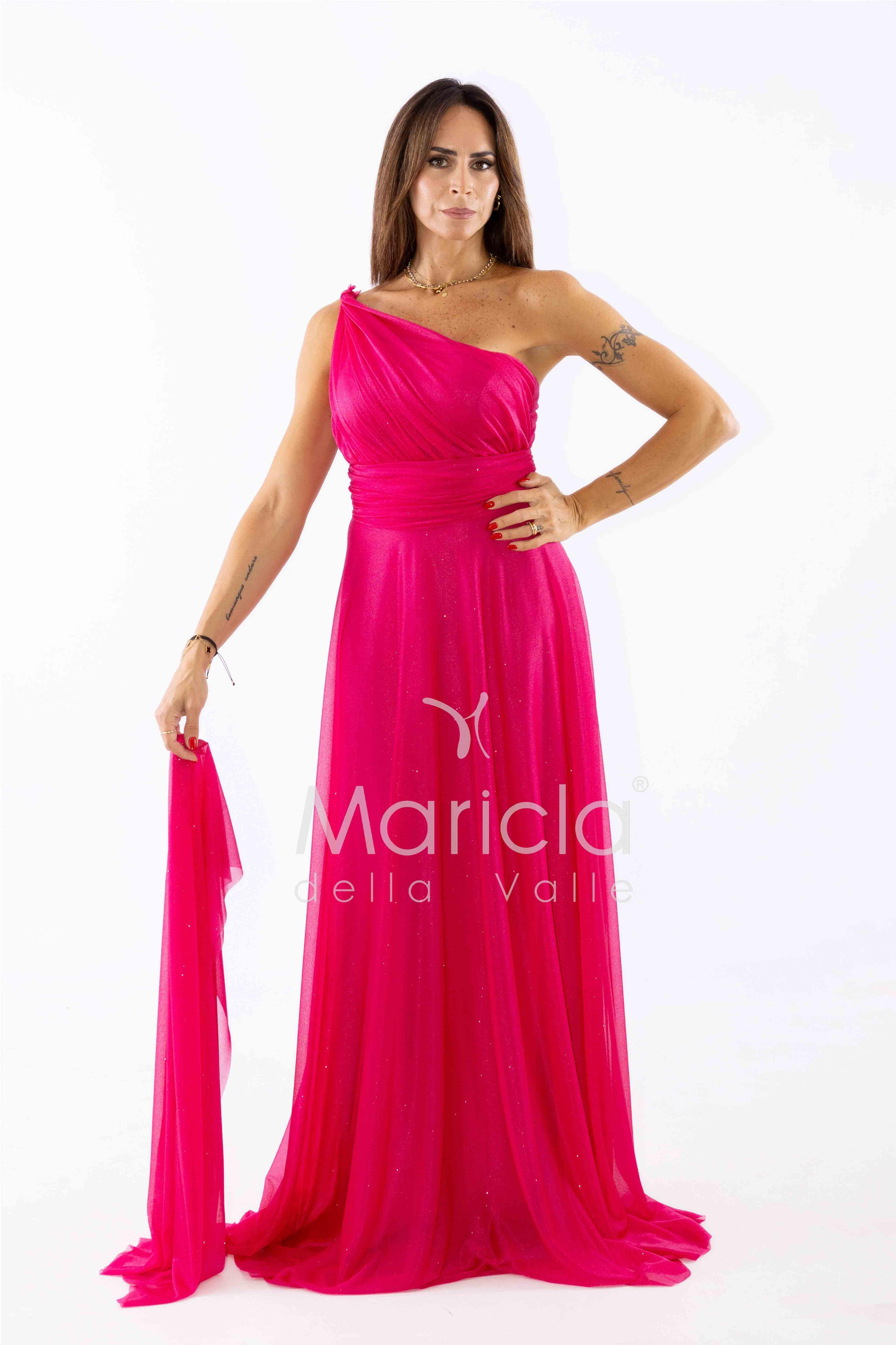 abito monospalla glitter FI7015 FUCSIA MARICLA ELEGANCE 