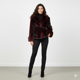 Giaccone ecopelliccia striata con cinturino e cappuccio EC0522 AMARONE MARICLA 