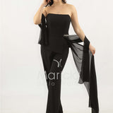 tuta con baschina e dettaglio strass SH906TU NERO SHARON 