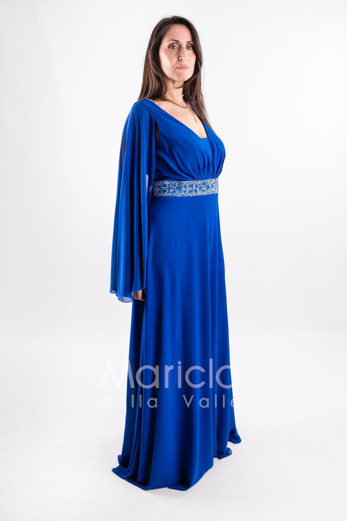 abito lungo con strass e manica aperta PF314 ROYAL PAOLA FORTI 