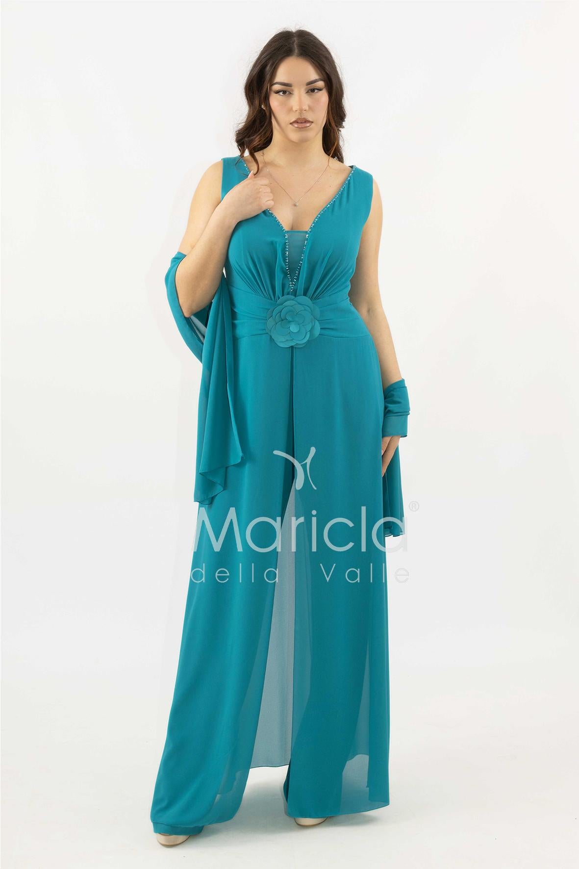 tuta con fiore SH901TU PETROLIO SHARON 