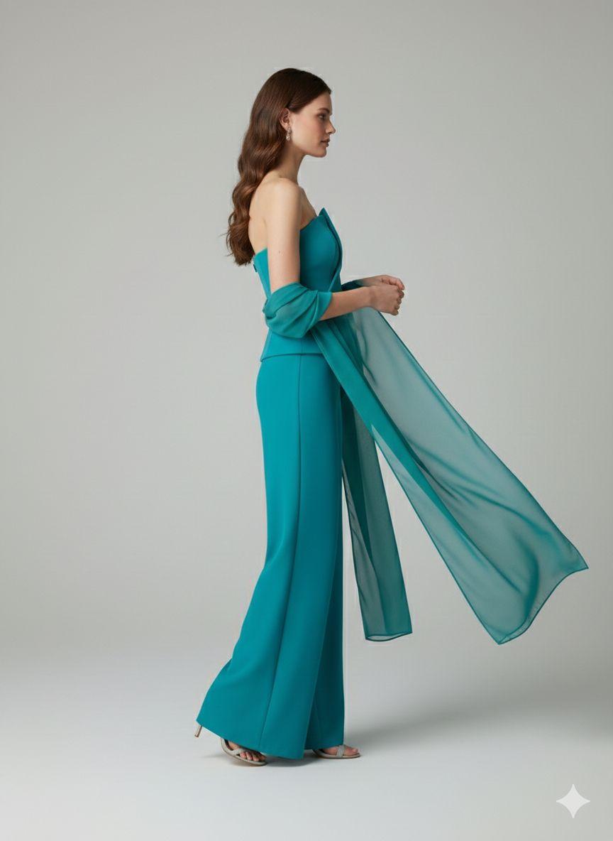 tuta con baschina asimmetrica LH105TU PETROLIO SHARON 