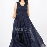 abito lungo spalla largo ricamato JC36036 BLU MARICLA ELEGANCE 