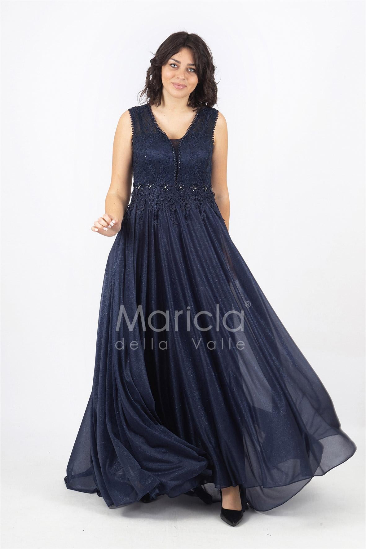 abito lungo spalla largo ricamato JC36036 BLU MARICLA ELEGANCE 