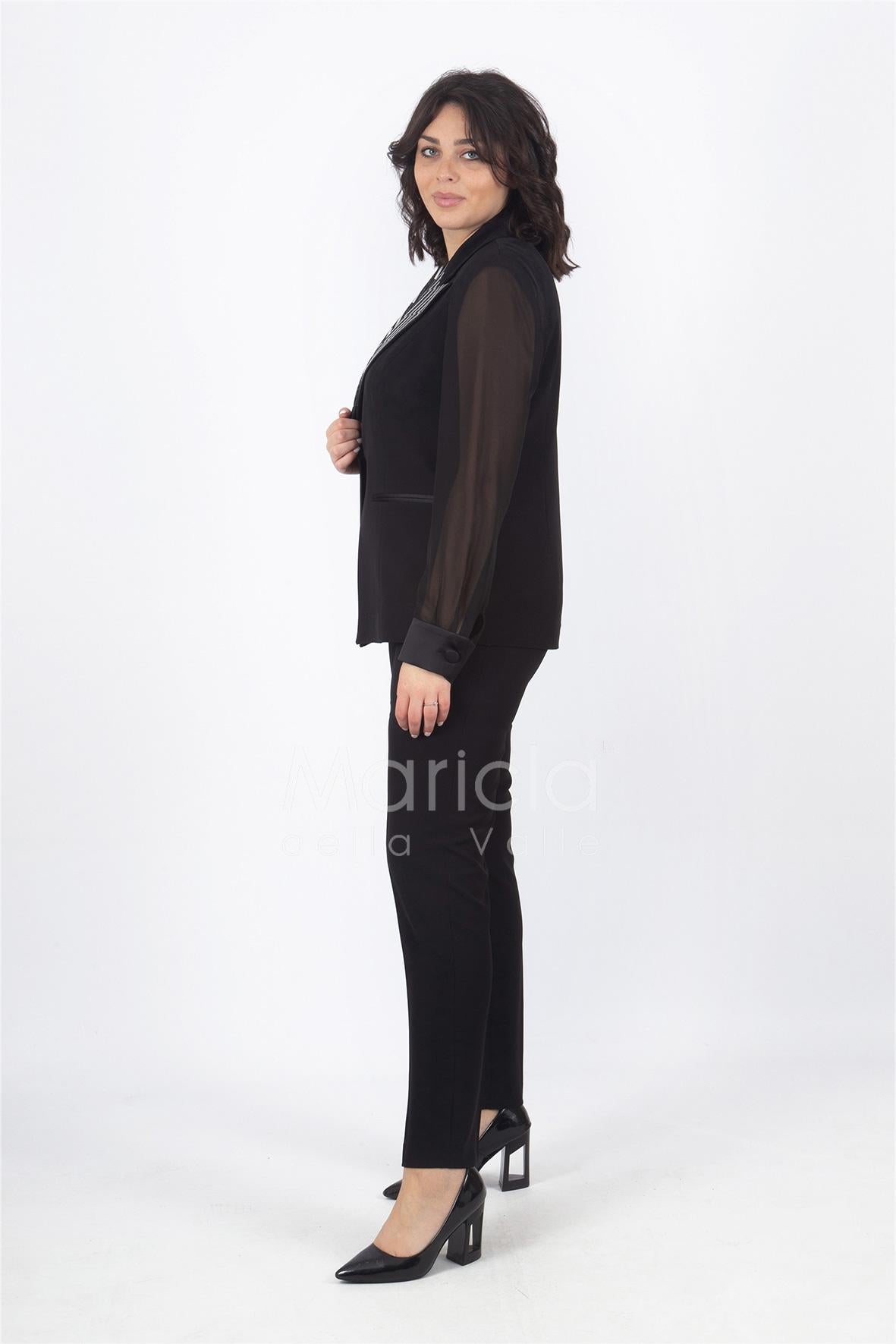 tailleur collo ricamo PF416 NERO PAOLA FORTI 