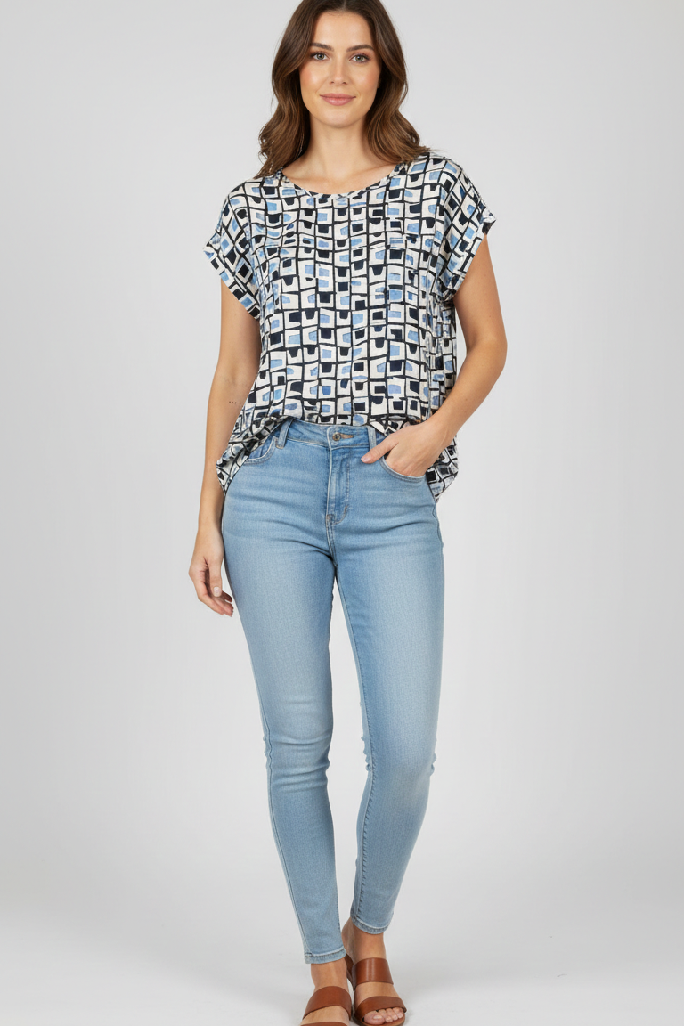 Maglia fantasia geometrica astratta GR1996 BLU MARICLA 