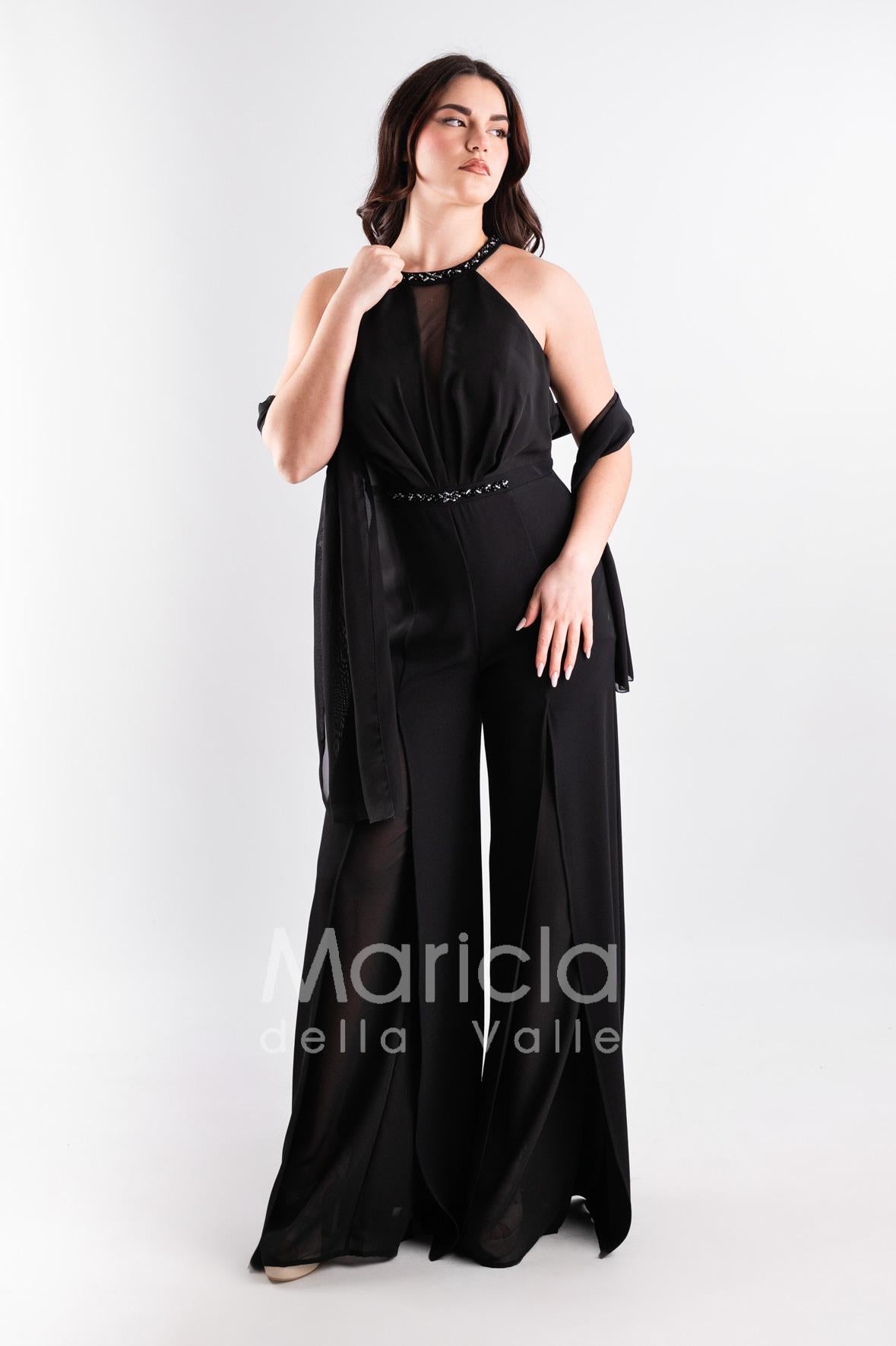 tuta con cinturino strass SH610 NERO SHARON 