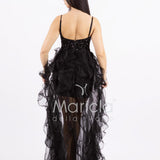 Abito midi in paillettes con strascico in tulle SS24228 NERO MARICLA ELEGANCE 