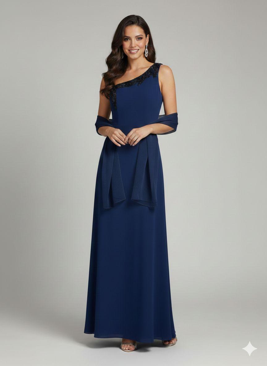 abito monospalla con pietrine LH206AL BLU LUDOVICA HASSLER 